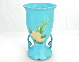 Weller Pottery Handled Urn Vase, 8.5&quot;, Apple Blossom Pattern, Sky Blue, Vintage - £27.37 GBP