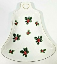 Vintage Lefton Green Holly Berry Christmas Bell Plate Dish 5191 8.5 inches - £10.95 GBP