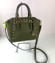 Michael Kors Studded Ciara Satchel Olive Green Leather Purse Crossbody S... - £77.11 GBP