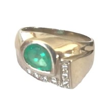 Antique Estate Ring 1.25ctw Emerald Diamonds 14k White Gold Sz 8 Art Deco 1930s - £2,360.74 GBP