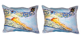 Pair of Betsy Drake Croc &amp; Butterfly No Cord Indoor Outdoor Pillows 16 X 20 - £62.01 GBP