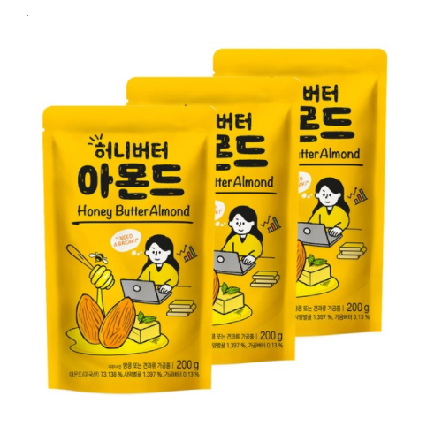 Honey Nuts Butter Flavor Almond 200g *3ea 허니버터 맛 아몬드 - $37.52