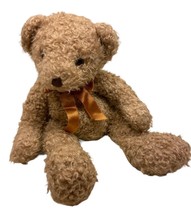  Russ Berrie Brighton Teddy Bear 12 inch Plush Stuffed Animal Orange Bow Vintage - £13.75 GBP