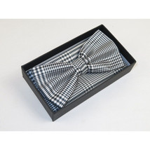 Men Bow Tie Hankie Formal Tuxedo, Business Suit #BT43 Black White Hounds tooth image 3