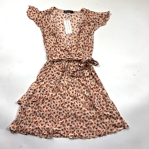 Simplee Women&#39;s Floral Print Peach Orange Dress Flutter Sleeve Size Smal... - £13.86 GBP