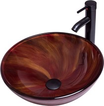 Yimai Ingenuity Vessel Sink 16.5&quot; Bathroom Sinks Tempered Glass Red-Brown Art - £124.69 GBP