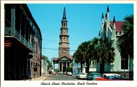Vintage Postcard View Scene Along Church Street Charleston Sc (C10) - £7.59 GBP