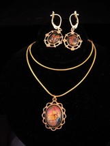 Vintage Venetian foil necklace / matching Earrings / vintage Demi Parure / Gold  - £75.66 GBP