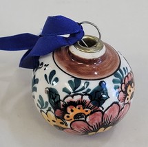 Ceramic Hand Painted Round Ornament Small 1.75&quot; Diameter Flowers - £9.54 GBP