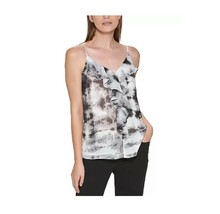 Calvin Klein Womens L Black White Tie Dye VNeck Ruffle Lined Camisole NW... - $28.41