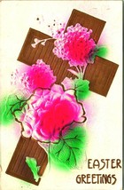 Easter Greetings Airbrushed Gilt Cross Flowers Embossed UNP DB Postcard E4 - £7.74 GBP