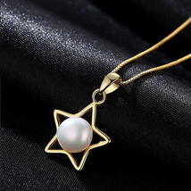 S925 Silver Five-Pointed Star Jewelry 7-7.5Mm Pearl Pendant Necklace - £15.13 GBP