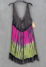 Raya Sun Womens Sleeveless Dress Sz 3X Black Pink Lime Drawstring Neck Back Nwt - £15.97 GBP