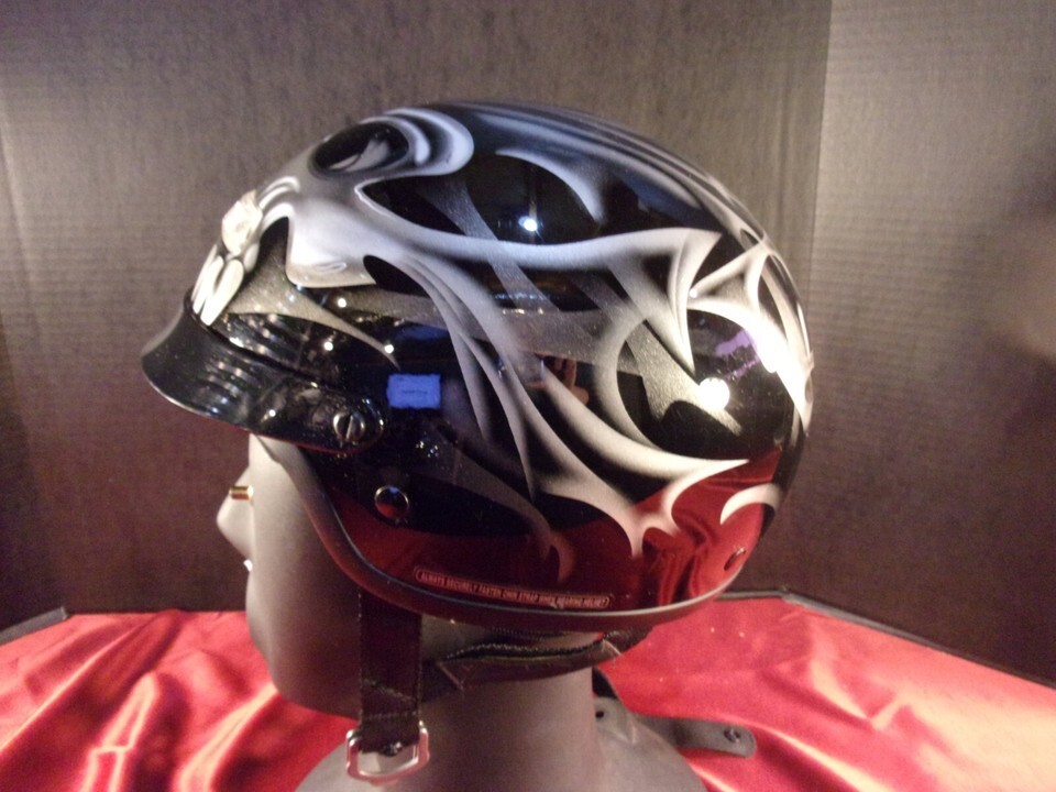 ZRP-2M ADULT MEDIUM DOT MOTORCYCLE HALF HELMET BLACK WITH SKULL DESIGN - $54.64