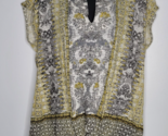 Lucky Brand Womens Shirt Yellow Black Front Tie Boho Top Blouse Short Sl... - $29.99