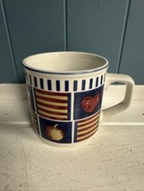 TIENSHAN Stoneware AMERICANA Mug STARS STRIPES APPLES HEARTS EUC - $8.84
