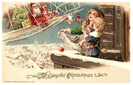 Santa Claus Flying Vintage Plane w Toys Embossed John Winsch Postcard - £73.57 GBP