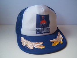Vintage Sherwin Williams Paint Hat Blue White Snapback Trucker Cap Made USA - £24.57 GBP