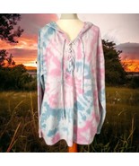 Kori America Waffle Knit Thermal Hoodie L Tie Dye Pullover Women Oversiz... - £14.98 GBP