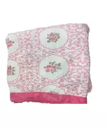 Cannon Pink Rose Floral Satin Trim 74x84 Knit Throw Blanket - $42.00