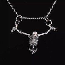 Skeleton In Shackles Necklace 24&quot; Chain Skull Hanging In Chains Goth Halloween - $9.95