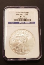 2007-W $1 American Silver Eagle NGC MS70 Early Releases .999 1 oz Silver Coin - $70.13