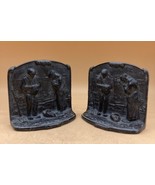 Folk Art Cast Iron Bookends Man &amp; Woman Farming Praying for Harvest Time - $29.39