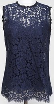 DOLCE &amp; GABBANA Sleeveless Blouse Shirt Top Navy Blue Black Lace Sz 40 R... - £511.40 GBP