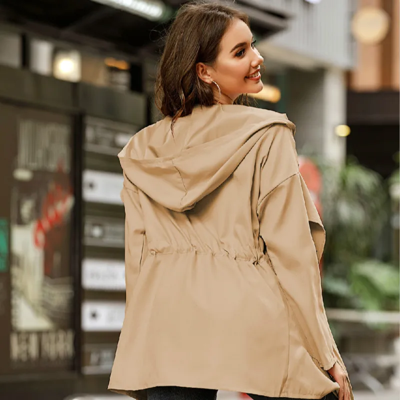 New Medium Length Hooded Windbreaker  Fashion Solid Loose es Autumn and ... - $160.43