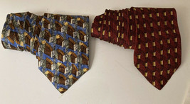 Ermenegildo Zegna Lot of 2 Neckties Multicolored 100% Silk Made in Italy - £13.83 GBP