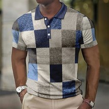 Man  Shirt V-neck Button Tops Rags Printed T Shirt Summer Casual Short Sleeve Bl - £89.40 GBP