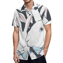 Mondxflaur White Rabbit Button Down Shirts for Men Short Sleeve Pocket C... - £20.72 GBP