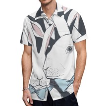 Mondxflaur White Rabbit Button Down Shirts for Men Short Sleeve Pocket C... - $25.99