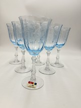 Fostoria Navarre Blue Art Glass Water Goblets Vintage Etched Floral 7.5”... - $315.00