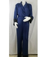 Victorias Secret Jumpsuit M Blue Satin Long Sleeve Zebra Loungewear Ligh... - $87.94 CAD
