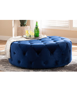 Sovanna Royal Blue Velvet Fabric Upholstered Button Tufted Cocktail Ottoman - $11,669.87 MXN