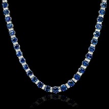 10Ct Oval Cut Blue Sapphire &amp; Round Diamond Necklace 14K White Gold Over - £183.87 GBP
