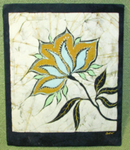 Original Signed Batik Hand Crafted By Jane Crow Blue Background Flower 12&quot;X10&quot; - £90.48 GBP