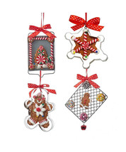 Kurt Adler Set Of 4 Gingerbread On Tray &amp; Cookie Cutter Xmas Ornaments D3381 - £18.76 GBP