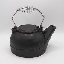Cast Iron Kettle With Lid Camping Heavy Rustic Decor Wire Handle - £16.61 GBP