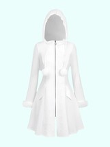Elegant White Hooded Coat with Faux Fur - $76.90+
