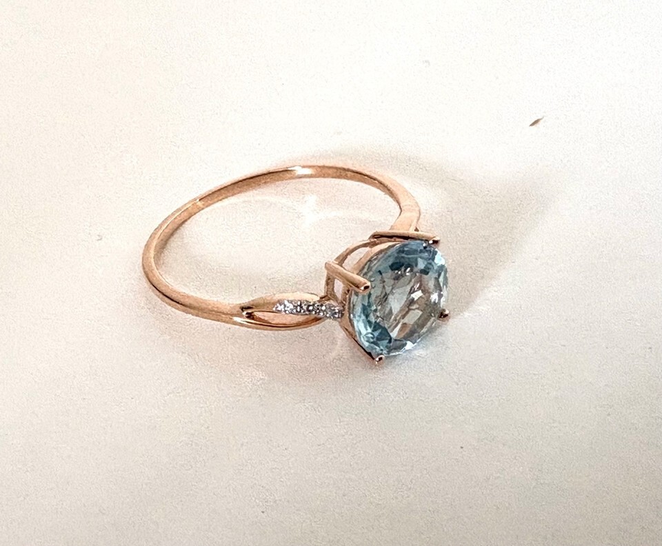 14k Gold aquamarine diamonds ring gemstone ring - 14 carats solid gold stonqueen Item image 9