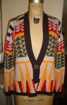 Anthropologie SPARROW  Brown &amp; Orange Aztec Geometric print Sweater CUTE M - £23.89 GBP