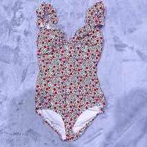 Serendipity Shrimp &amp; Grits Kids Floral Ruffle One Piece Swimsuit Red Womens XS - £23.36 GBP