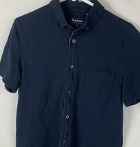 Barbour Polo Shirt Navy Blue Button Up 100% Cotton Short Sleeve Men’s Medium - £27.45 GBP