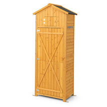71 Inch Tall Garden Tool Storage Cabinet with Lockable Doors and Foldable Table - £231.11 GBP