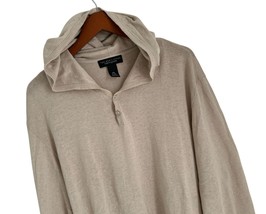 Bloomingdales Mens 2XL Hooded Henley Shirt Beige Linen Blend - $740.09 MXN