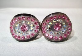 Vintage Plastic Pink Rhinestone Clip Earrings K301 - £38.06 GBP