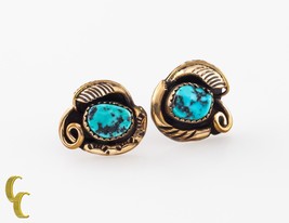.925 Gold Tone sterling Silver Turquoise Leaf Shaped Earrings - £72.86 GBP