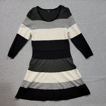 Tommy Hilfiger Sweater Dress 3/4 Sleeve Fit &amp;Flare Striped Black Gray White Sz M - £16.89 GBP